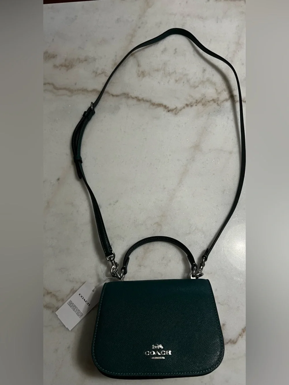 NWT COACH LYSA Top Handle Mini Satchel CrossBody Bag EMERALD X-grain Leather - Picture 4 of 14
